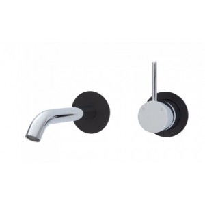 Kaya Up Wall Basin/Bath Mixer Set, Matte Black Round Plates, 160mm Outlet